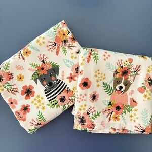 Mia Charro Kitchen Bar Towels (2) Dog Mom Pink Floral Spring Cotton New w/o tags